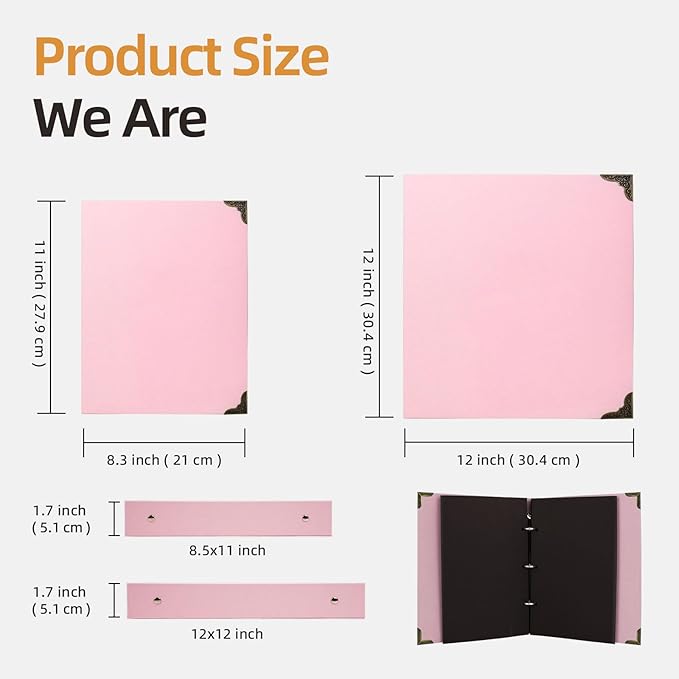 Vienrose DIY Scrapbook Photo Album Kit with Pens Tapes and Stickers 60 Pages Hardcover 8.5x11 Inches 3 Rings Removable Black Paper Scrapbooking for Lover Friends Kids Wedding Pink