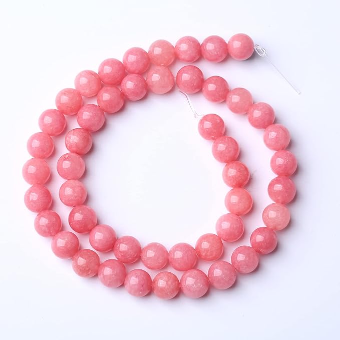 32pcs 12mm Natural Pink Jades Beads Rhodochrosite Chalcedony Round Beads for Jewelry Making DIY Bracelet Crystal Energy Healing Power Stone (12mm, Pink Chalcedony)