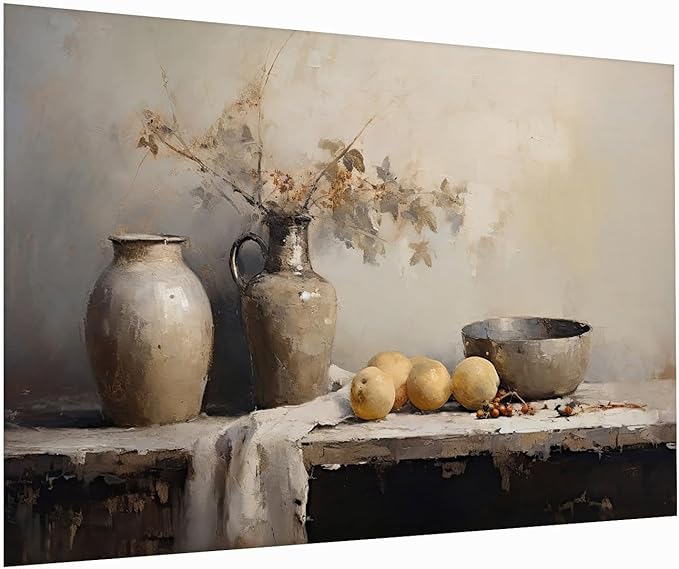 Antique Cottage Wall Art - Fruit Still Life Print,Charming French Kitchen Art,Rustic Farmhouse Wall Decor, Neutral Cottagecore Print, Vintage Country Chic Cozy Kitchen Decor24x36Unframed