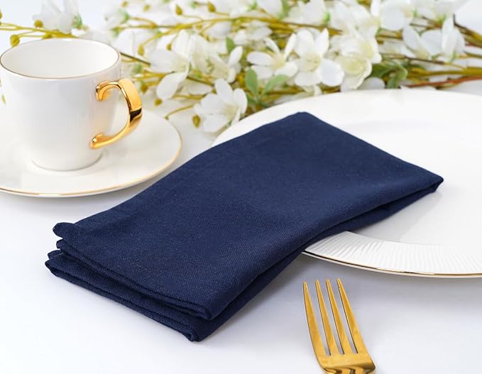 Blue Needles Solid Cloth Napkins Set of 12 Navy Blue 100% Cotton Dinner Napkins 18x18 inches - Soft, Reusable, Absorbent & Washable Linen, Ideal for Christmas Events, Parties & Everyday Use