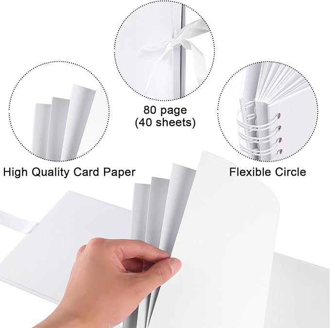 Vienrose Scrapbook Album 80 Pages, DIY Photo Album with Accessories, White Kraft Paper Memory Book for Wedding, Birthday, Travel, Christmas, Mother’s Day, 11x8 Inches