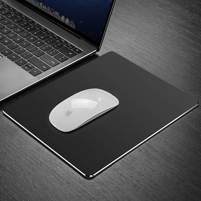 Metal Aluminum Mouse Pad, Office and Gaming Thin Hard Mouse Mat Double Sided Waterproof Fast and Accurate Control Mousepad for Laptop, Computer and PC,9.45 X 7.87 Inch,Black