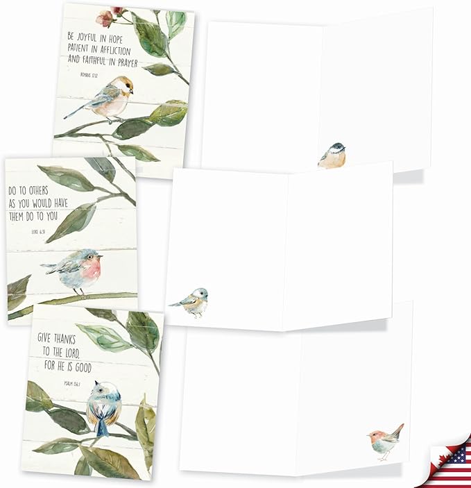 The Best Card Company - 20 Blank Notes with Envelopes - All Occasion Animal Assortment (10 Designs, 2 Each) - Scripture Birds AM7108OCB-B2x10-NB