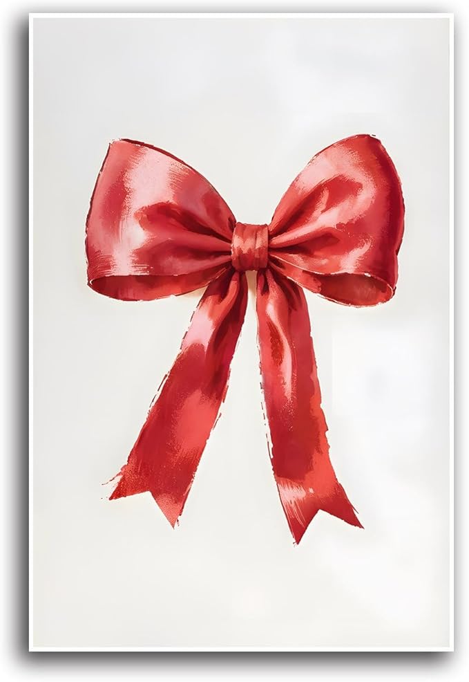 Canvas Wall Art Vintage Red Christmas Bow Wall Art Winter Home Decor Red Bow Print Holiday Christmas Decor 24x36in-UnFramed