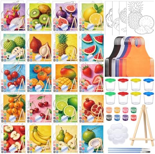 Sherr 140 Pcs 20 Set Pre Drawn Canvas Painting Kit, Fruit by Sherr