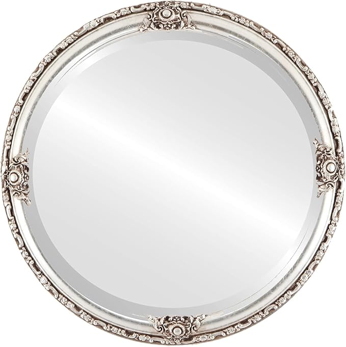 OVALCREST Round Beveled Wall Mirror for Home Decor - Jefferson Style - Silver Leaf with Brown Antique - 26x26 Outside Dimensions