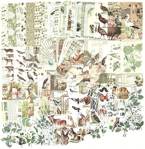 Esweny 200PCS Vintage Scrapbooking Supplies Pack, Aesthetic Scrapbook Sticker Paper Art Journaling Kit for Junk Journals,Planner,Cottagecore Decor Gifts (Green Series) by Esweny