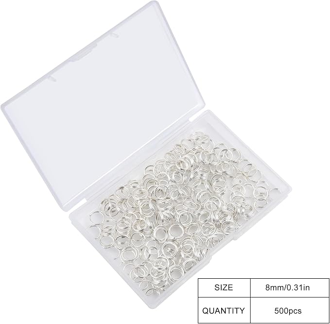500Pcs Split Rings,Double Loop Jump Ring Sets Split Jump Rings for Jewelry Making,Small O Key Ring Earring Necklace Bracelet Connector for DIY Crafts Making Findings (Silver,8mm)