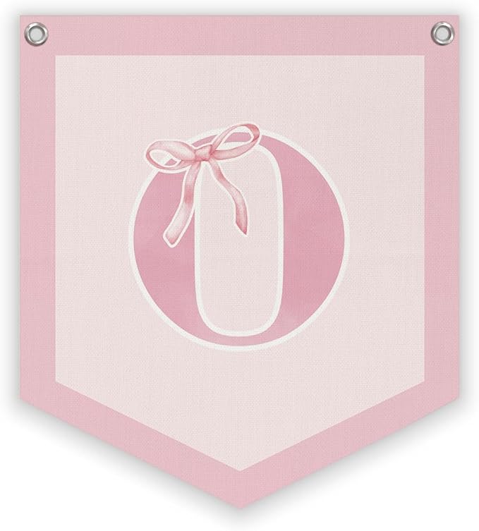 Lacama Initial Personalized Preppy Banner, Baby Girl Nursery Shower Decor Gifts, Coquette Pink Bow Teen Girl Gifts, Vintage Room Decor Toddler Room Bedroom Playroom Front Door Birthday Gift(O)