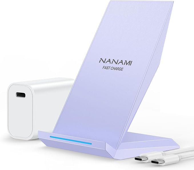 NANAMI Wireless Charger with USB C Charger - Qi Certified Fast Wireless Charging Stand Compatible with iPhone 17/16/15/14/13/12, Phone Charger Dock for Samsung Galaxy S25/S25+/S25 Ultra/S24/S23/S22