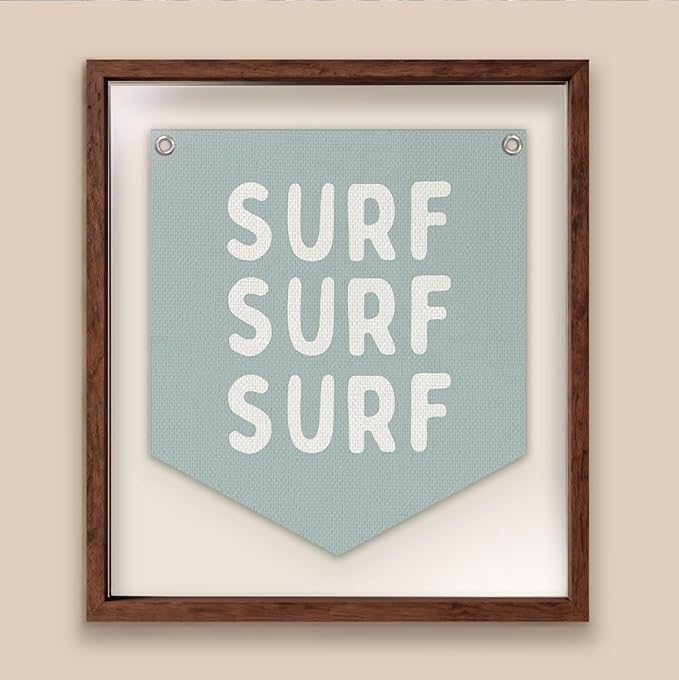 Lacama Surf Decor for Kids Room, Surf Linen Canvas Banner, Coastal Beach Wall Hanging Flag, Nautical Ocean Theme Sign for Boys Room, Playroom, Nursery 12.4x14 in