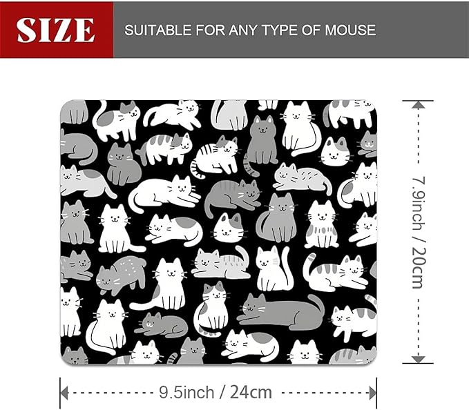 Square Mouse Pad Cute Kitty, Personalized Premium-Textured Custom Mouse Mat Design, Washable Mousepad Cloth, Non-Slip Rubber Base Computer Mouse Pads for Wireless Mouse