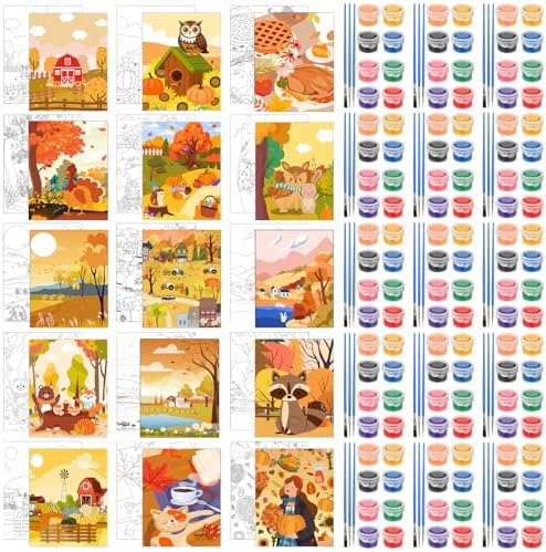 Sherr 75 Pcs 15 Set Thanksgiving Pre Drawn Painting Canvas Kit for Adults by Sherr