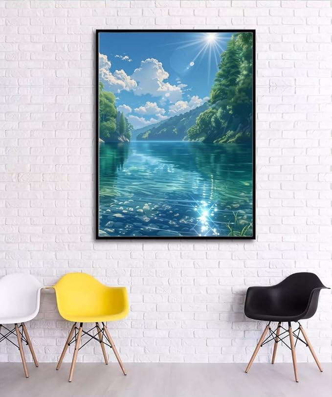 JYXSJYYD Paint by Numbers Kit for Adults Beginner,River Forest Sky Paint by Number Kits Canvas Without Framed,DIY Acrylic Oil Painting Adults Paint by Numbers Kits for Home Wall Decor 16x20 Inch