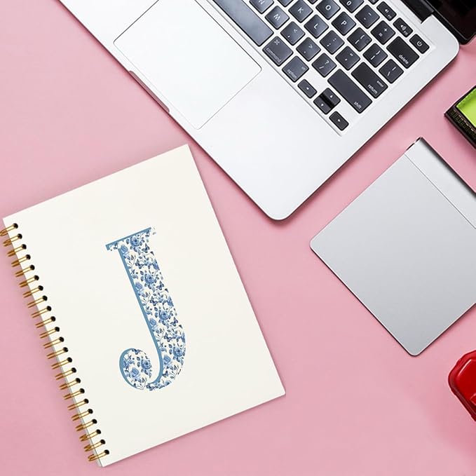Blue Cute Initial Notebook Journal Diary Libretas Escolares J, Preppy Cute Aesthetic Personalized Notebook Gifts for Teen Girls Women Kids,Preppy Blue Aesthetic School Supplies for Girls 5.5x8.3