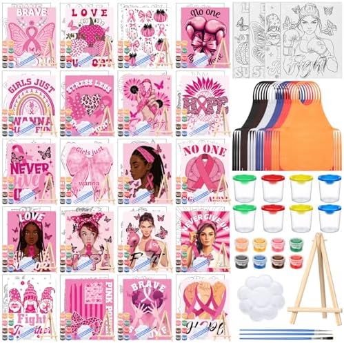 Sherr 140 Pcs 20 Set Pre Drawn Canvas Painting Kit, Breast Cancer Awareness by Sherr