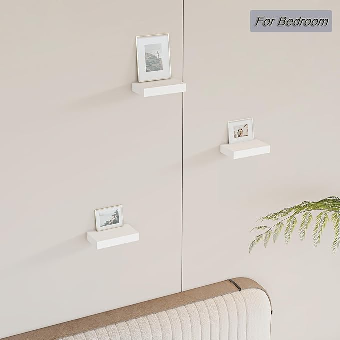 HAO Small Floating Shelf 6 inch Wall Mounted Mini Hanging Display Shelves for Living Room Bedroom Bathroom Set of 3 White