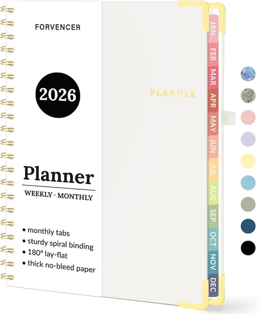 2026 Planner, Forvencer Calendar Planner Weekly and Monthly, Jan 2026-Dec 2026, 8.5" X 11", Hardcover Agenda Book, Daily Journal Organizer with Inner Pocket, Notebook for Office School, A4, Off-white