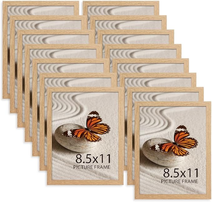 Memory Island 8.5x11 Photo Frames for Wall and Tabletop Display, 8.5 by 11 Natural Wood Grain Picture Frames with HD Plexiglass, Set of 15