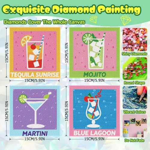 ICYANART 4 Set Cocktail Diamond Art Kits Diamond Art Paintings Gem Painting - Image 3