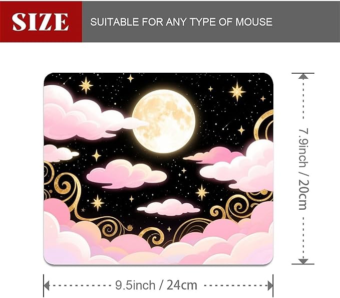 Square Mouse Pad Dream Night Sky Moon, Personalized Premium-Textured Custom Mouse Mat Design, Washable Mousepad Cloth, Non-Slip Rubber Base Computer Mouse Pads for Wireless Mouse