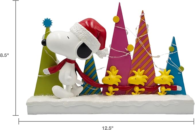 Mark Feldstein, Peanuts Snoopy and Woodstock Holiday Tree Parade LED Tabletop Figurine, 8.5 Inch