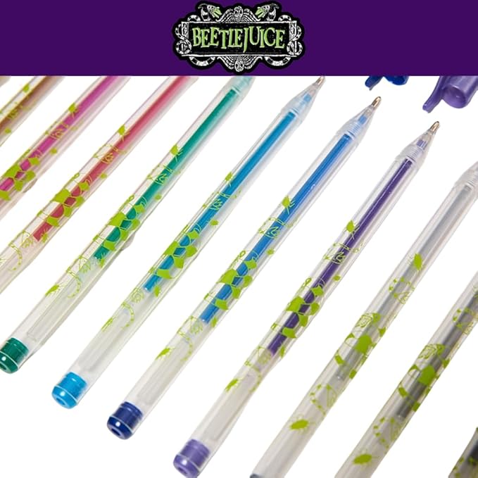 Innovative Designs Beetlejuice Gel Pens Set for Kids, 24 Pack with Glitter Gel Pens, Cute Pens for Kids, Teens, and Adults