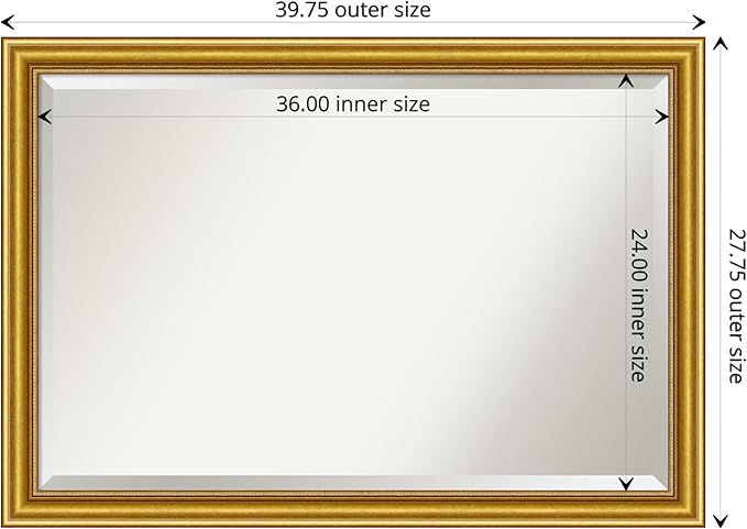 Amanti Art Gold Wall Mirror 28x40 Townhouse Gold Rectangle Bathroom Mirror for Wall Decor Living Room, Large Traditional Wood Frame, Hangs Horizonally and Vertically, Bathroom Decor, Beveled Edge