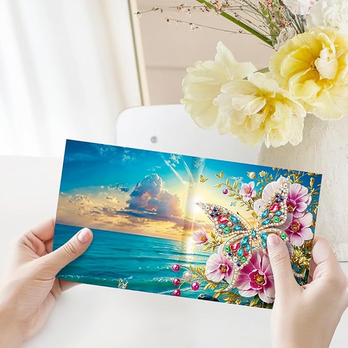 Ceitura 6Pcs DIY Diamond Art Painting Crafts Rhinestone Painting Greeting Card Making Kit Postcard for Holiday Christmas New Year Party Favors (Flower Butterfly)