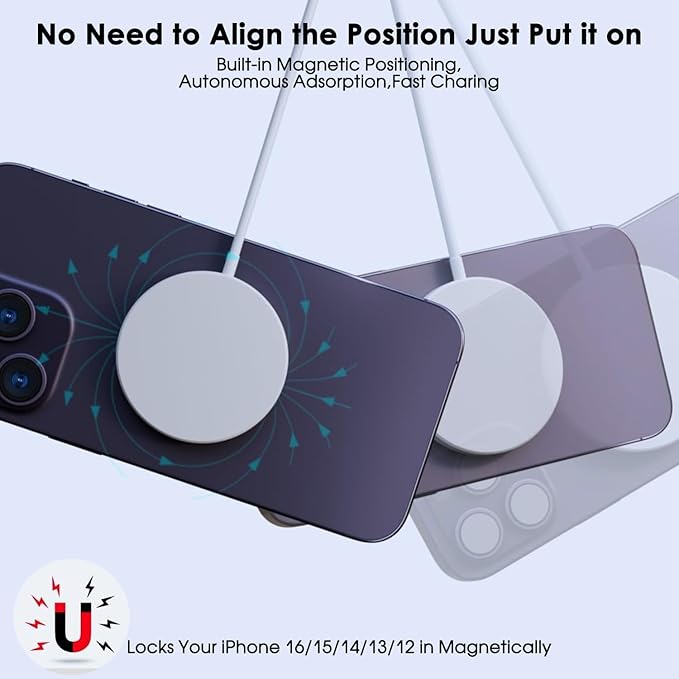 [Apple MFi Certified]10FT Magnetic Wireless Charger for iPhone 17 16,Apple Fast Mag-Safe Charger 15W Fast Wireless Charging Pad for iPhone 17/17 Air/17 Pro/17 Pro Max/16/15/14/13/12 Series,AirPods 3/2