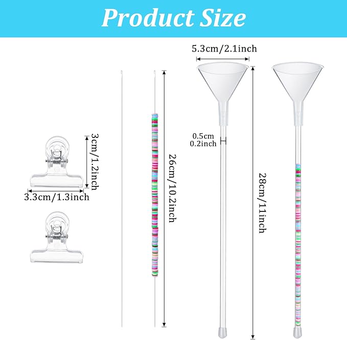 Quilax 6Pcs Beading Tools Kit, Beading Needles, Funnel, and Clips for 0.2" Clay Beads Jewelry Making, Bracelets, Necklaces (Not Include Clay Beads)