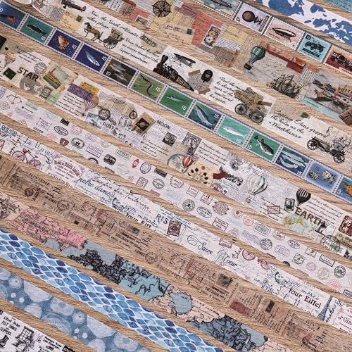 38 Rolls Vintage Washi Tape Set, Vintage Travel Stamp Map Scenery Art Letter Writable Decorative Tapes for Scrapbooking , Junk Journal Supplies, Bullet Journaling 5-25mm Wide 9.84ft long/Roll - Image 6