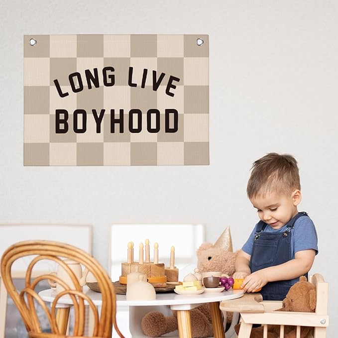 Checkered Long Live Boyhood Boys Room Playroom Wall Decor Vintage Sports Decor for Nursery Playroom Kids Bedroom Dorm Toddler Decorations 22x28 Inch