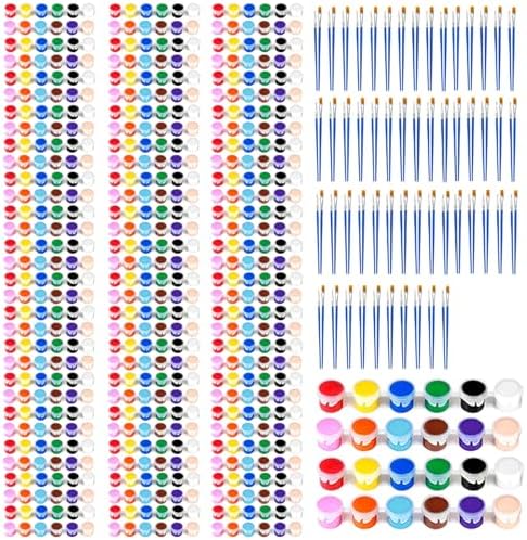 50 Pack Mini Acrylic Paint Set, 12 Colors Washable Paint Strips for Kids & Adults - Includes 100 Brushes, 600 PCS kids Paint Kits for Easter Eggs, Birthday, Classroom Party，school supplies by OLINGYOU