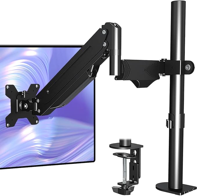 Suptek Single Monitor Mount Stand-Height Adjustable Gas Spring Monitor Arm Desk Mount for Computer Screen 32 inches,VESA Bracket with Clamp Grommet Mounting Base-Hold up to 13.222lbs (MD8411)