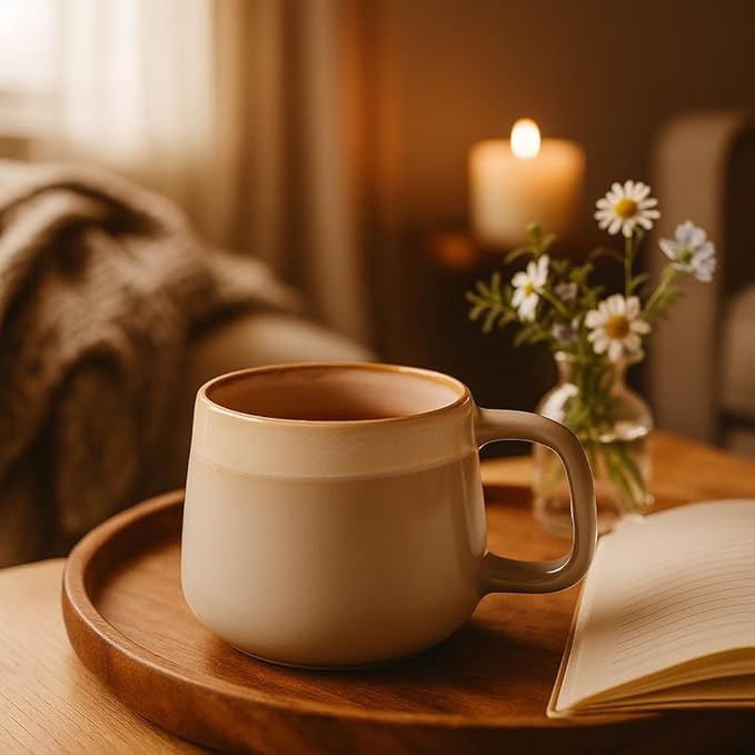 Large Ceramic Coffee Mugs Set of 4, 16 oz Stoneware Coffee Cups with Comfortable Handle for Latte, Tea, Cappuccino, Cocoa -Microwave and Dishwasher Safe - Modern Unique Aesthetic