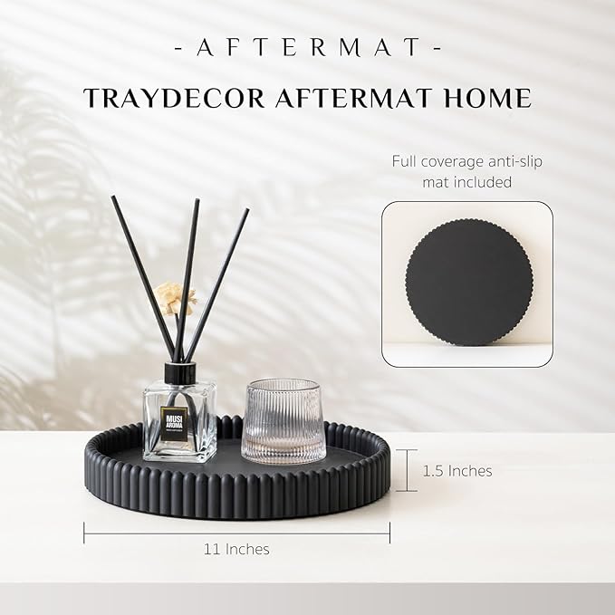 Coffee Table Tray, Home Decor Round Tray, Concrete Black Coffee Table Decor Trays, Serving Decorative Trays for Dining Table