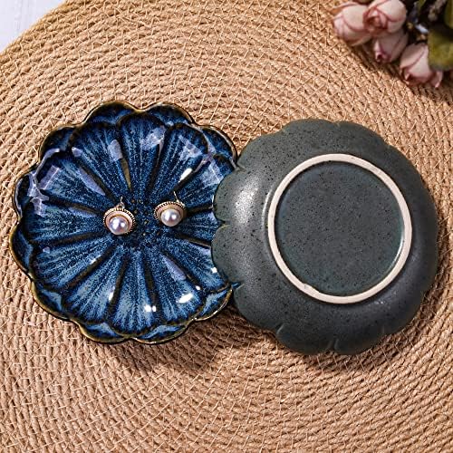 Ceramic Jewelry Tray Set of 2, 4.5'' Reactive Glaze Flower Trinket Dishes - Image 6