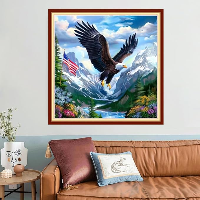 Joyhoor Stamped Cross Stitch Kits for Beginners, Needlepoint Kits for Adults, 11CT Counted Embroidery Kits-Eagle Flag 18x18 inchs