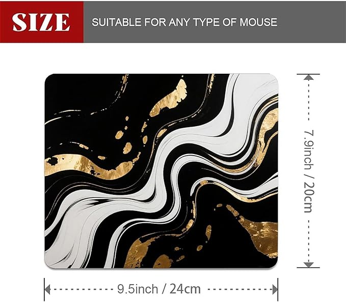 Square Mouse Pad Black White Marble, Personalized Premium-Textured Custom Mouse Mat Design, Washable Mousepad Cloth, Non-Slip Rubber Base Computer Mouse Pads for Wireless Mouse