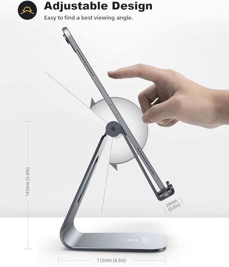 Lamicall Tablet Stand, Tablet Holder for Desk - Multi-Angle Adjustable Tablet Desktop Dock Cradle, Compatible with iPad Pro 11, 12.9, Air, Mini, Fire HD, Galaxy Tab, and Other 4-13" Tablets, Gray