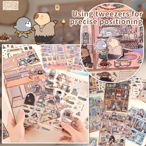 Girls 3D Miniature Scene Stickers,4 Sets Visit the Store DIY House Stickers for Space Cruise,Ocean Hotel,Egypt Hotel,Stone Age,Cute 3D Cartoon Sticker Scenes for Adult Kids Relief Stress Pass The Time - Image 4