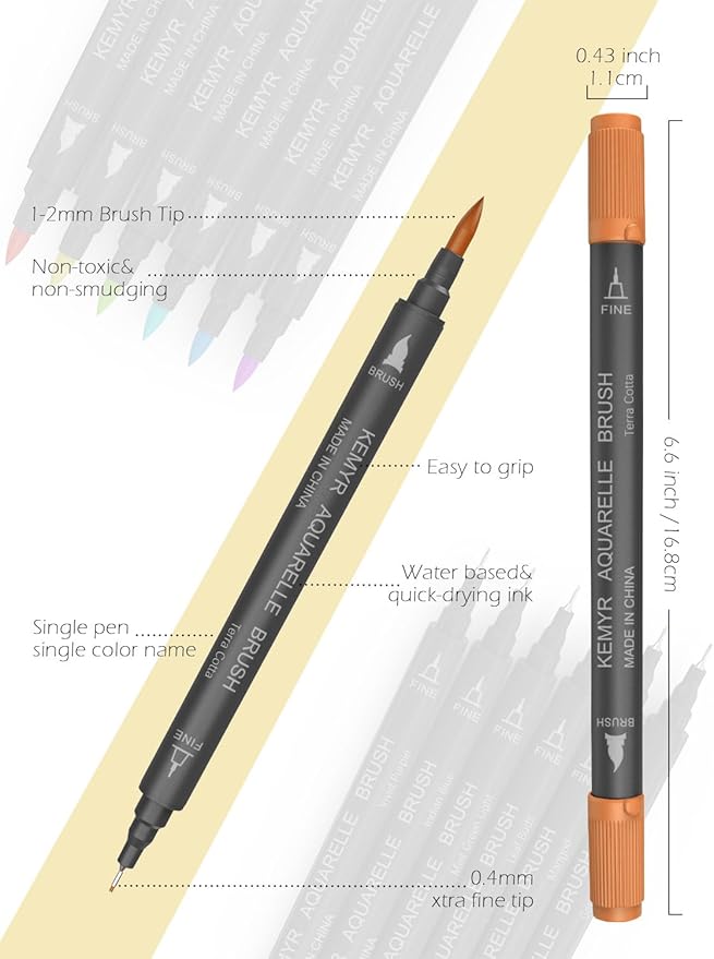 Markers for Adult Coloring Books: 36 Color Dual Tip Fine & Brush Pens - Water-Based Coloring Marker for Adults Drawing Sketching Bullet Journal Writing Lettering No bleeding