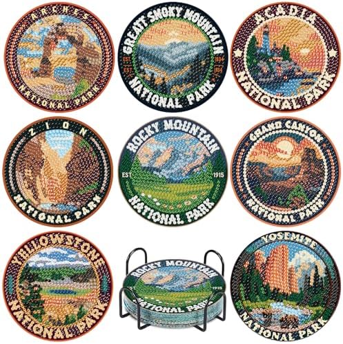 8 Pcs National park Diamond Art Coasters Kits,Diamond Painting Coasters ﻿ ﻿ by NEGEKFKX