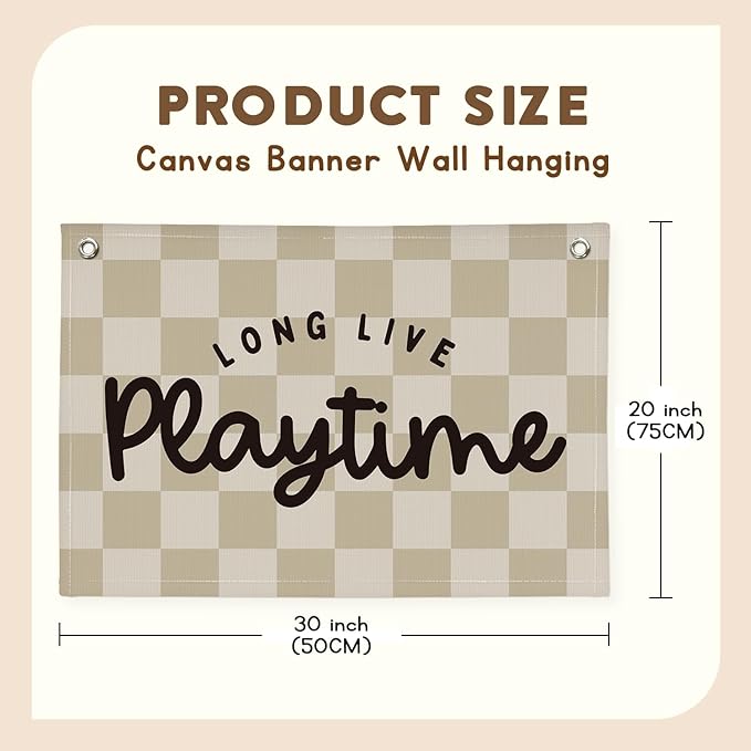Playroom Wall Decor, Long Live Playtime Banner, Playroom Wall Decor Boy Nursery Decor, Checkered Canvas Banner Wall for Playroom Toddler Room, Boys Girls Kids Room,Classroom ，playtime