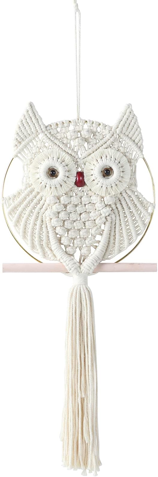 MVSUTA Owl Ivory Cotton Handmade Macrame Wall Hanging Tapestry Home Decor Art and Beige Craft Wonderful Decoration Woven Boho Ornament for Office Bedroom Apartment Living Cream Nursery Gallery,1pc