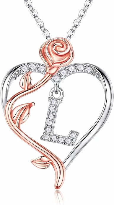 Iefil Stocking Stuffers for Women Wife - 925 Sterling Silver Rose Heart Initial Necklace, Christmas Anniversary Birthday Gifts for Women, Jewelry Gift for Her Wife Girlfriend Mom Daughter