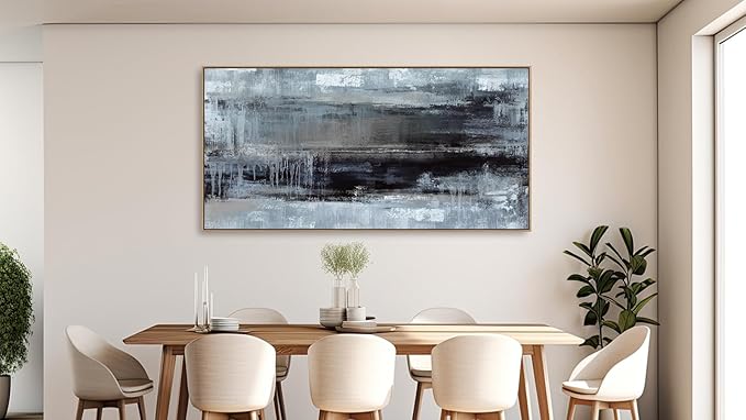 arteWOODS Abstract Framed Wall Art - Deep Blue Black Canvas Pictures Wall Decor Rustic Minimalist Vintage Painting Artwork Elegant Stylish Prints for Living Room Bedroom 40 x 20in Natural Wood Frame