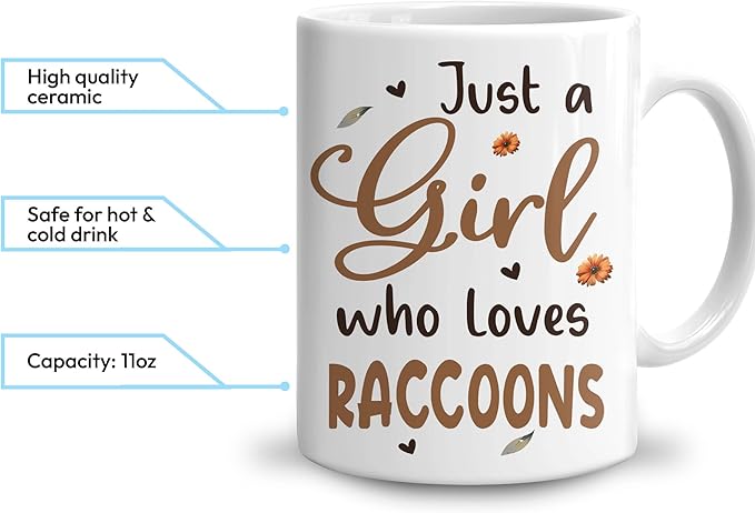 Hyturtle Personalized Cute Raccoon Coffee Mug - Raccoon Lover Gift - Custom Name Ceramic Mug 11oz-15oz