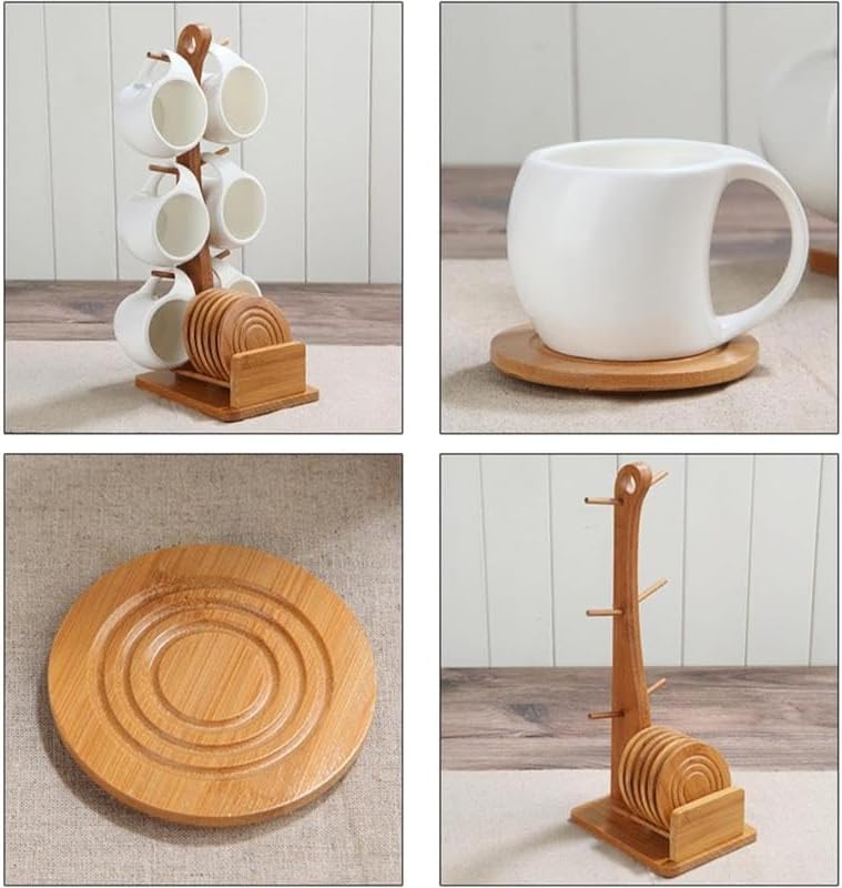 6-Piece Ceramic Coffee Cup & Saucer Set with Bamboo Stand - Image 7
